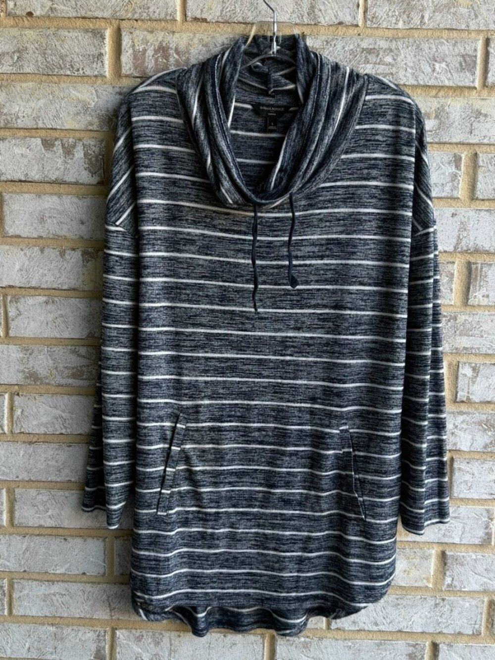 Banana Republic Long Sleeve Cowl Neck Blue / White Striped Tunic Sweater Size L